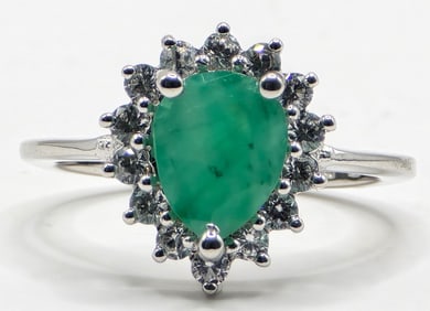 Ladies Sterling Silver Emerald & CZ Dinner Ring