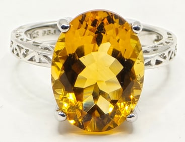 Ladies Sterling Silver Oval Cut Citrine Cocktail Ring