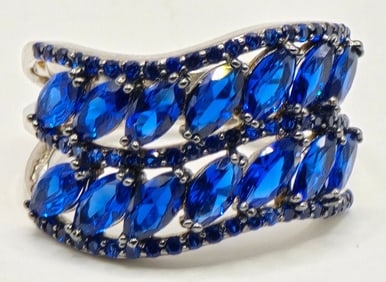 Ladies Sterling Silver Blue Sapphire Simulant Cocktail Ring