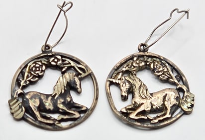 Ladies Sterling Silver Unicorn Earrings