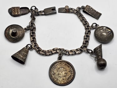 Vintage Mexico Sterling Silver Charm Bracelet
