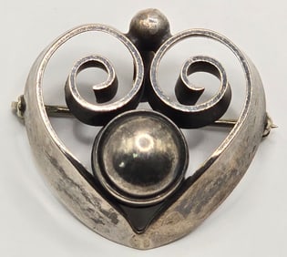 Vintage Kalo Shop Chicago Sterling Silver Hand Wrought Heart Pendant / Brooch