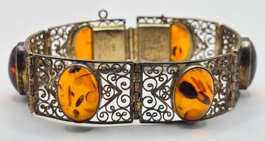 Vintage European .835 Silver Amber Bracelet