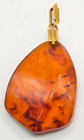 Vintage 8K Gold Clasp Large Amber Pendant
