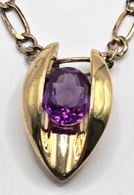 Ladies Gold Overlay Sterling Silver Amethyst Pendant & Chain