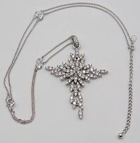 Vintage Adrienne Sterling Silver Rhinestone Cross Pendant & Chain