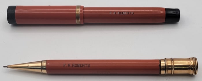 1920's Parker Duofold Lucky Curve Big Red Fountain Pen & Pencil Set