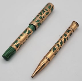 Antique Eclipse Green Celluloid Fountain Pen & Pencil Set In Box