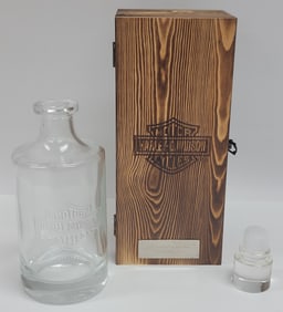 Harley-Davidson Glass Decanter In Wooden Box