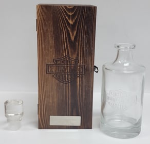Harley-Davidson Glass Decanter In Wooden Box