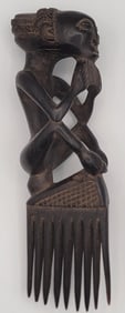 Vintage African Baule Ivory Coast Hand Carved Wood Seated Ancestor Comb