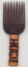 Vintage African Tribal Carved Wood & Bone Comb