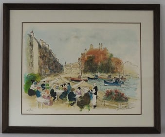 Urbain Huchet French Cafe Scene Ltd Edition Signed Lithograph