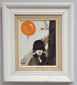 MCM Sardi Boy With Orange Balloon Oil On Canvas Painting