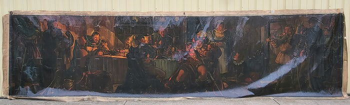 Monumental Oil Painting From The Falstaff Room At The Providence Rhode Island Biltmore