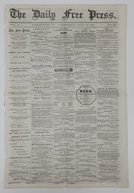 Original Civil War "The Daily Free Press" Newspaper Dated July 13, 1864