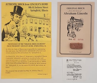 Original Brick From The Home Of Abraham Lincoln With COA
