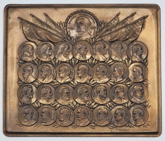 1922 Copper Plaque Of The First 29 U.S. Presidents By Abraham Eisenberg