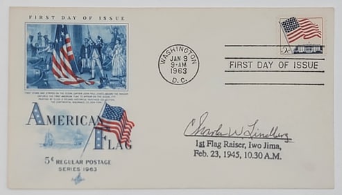 Charles W. Lindberg "First Flag Raiser, Iwo Jima" Signed First Day Cover With COA