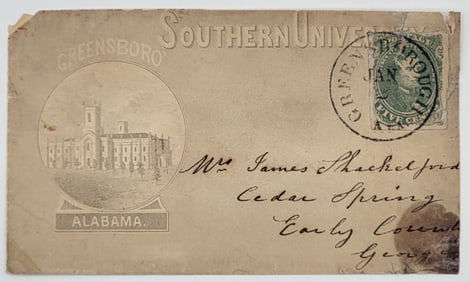 Confederate States Of America #1 Five Cent Stamp On Southern University Cover