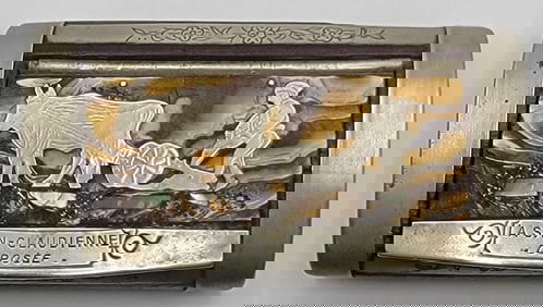 Antique French LaSan-Claudienne Wood & Metal Snuff Box