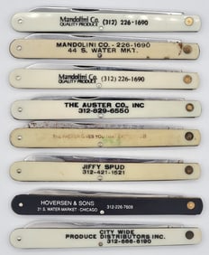 (8) Vintage Colonial Advertising Melon Tester Folding Knives