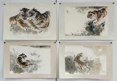 (4) Lu Chun Lan "Tiger" Watercolor & Ink Paintings