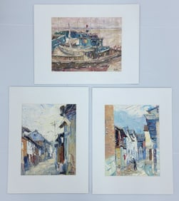 (3) Signed Oil P On Canvas "City Scene" Paintings