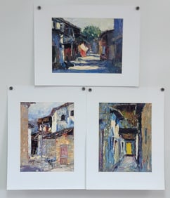 (3) Signed Oil On Canvas "City Scene" Paintings