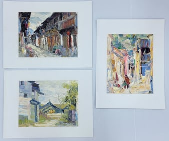 (3) Signed Oil On Canvas "City Scene" Paintings