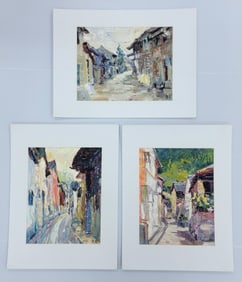 (3) Signed Oil On Canvas "City Scene" Paintings
