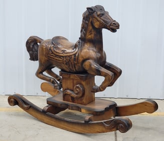 Custom Made Hand Carved Wooden Rocking Horse