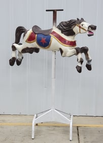 Vintage Patriotic Jumping Horse Carousel Horse On Stand