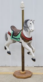 Vintage Cast Aluminum Prancing Carousel Horse On Stand