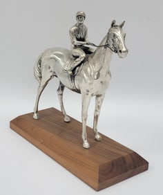 Vintage Weidlich Bros. Silver Plated Jockey On Race Horse Figure