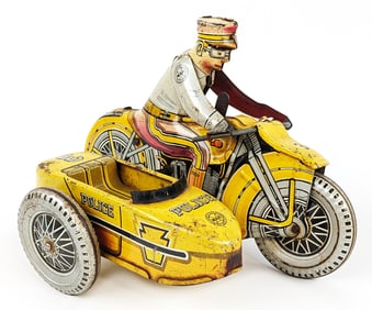 Marx Tin Windup Police Motorcycle w/ Sidecar
