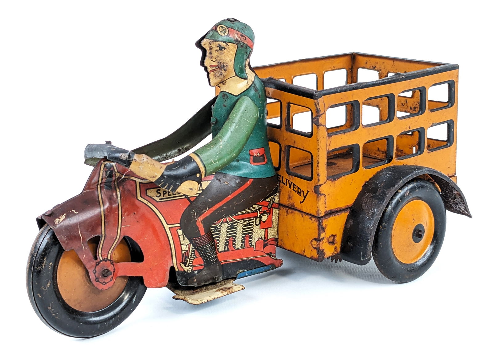 Marx Tin Windup Speed Boy Delivery Motorcycle (1 of 10)