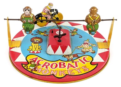Wyandotte Tin Windup Acrobatic Monkeys