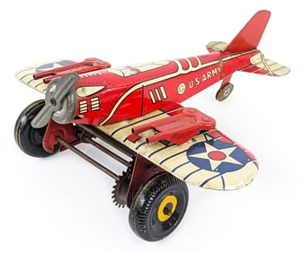 Marx Tin Windup Sparkling U.S. Army Airplane
