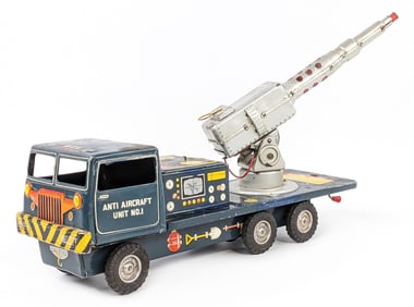 Linemar Toys tin Battery Op. Anti Aircraft Unit No. 1 Truck