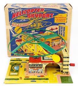 Marx Tin Mechanical Flying Helicopter Skyport w/ Box