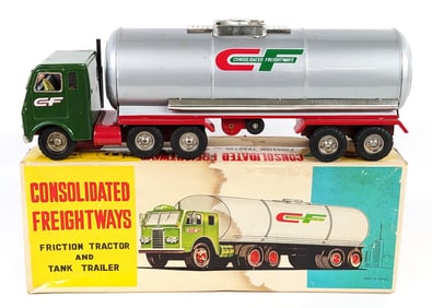 Japan Tin Friction Consolidated Freightways Tanker Truck w/ Box