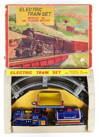 Alps Japan Tin Battery Op. Train Set In Box