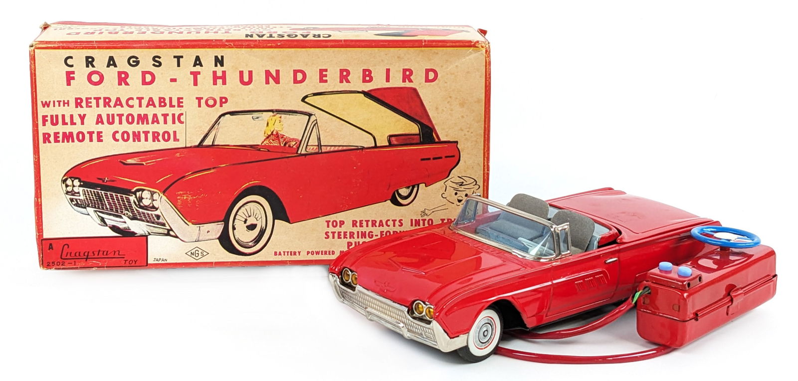 Cragstan Tin Battery Op. RC Ford Thunderbird Car w/ Box (1 of 12)
