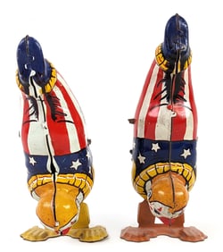 (2) J Chein Tin Windup Handstand Clowns