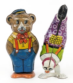 J Chein Tin Windup Handstand Clown & Bear