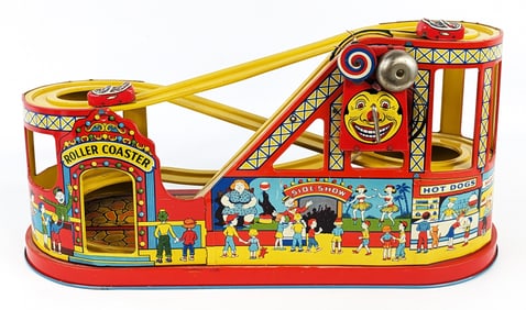 J Chein Tin Windup Roller Coaster w/ 2 Cars