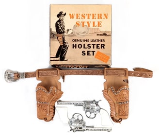Western Style Holster Set w/ Kilgore Big Buck Cap Guns In Box