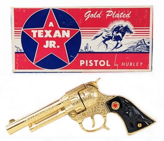 Hubley Texan Jr. Gold Plated Cap Pistol Gun w/ Box