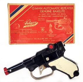 Kilgore G-Man Bakelite Cap Gun Pistol w/ White Grips In Box